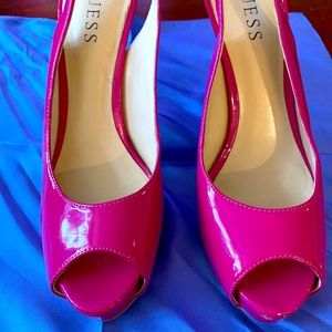 Paten leather pink peekaboo heels